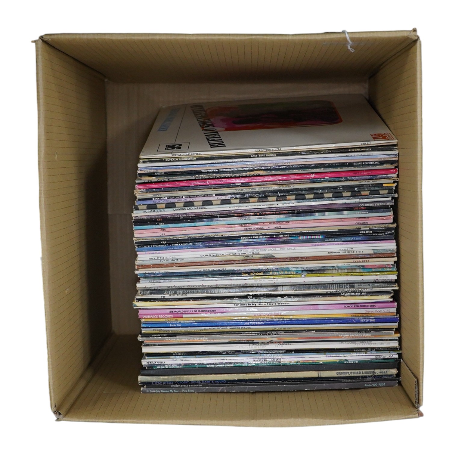 Approximately seventy LP record albums, artist include; Buffalo Springfield, Dionne Warwick, the Wailers, Dave Mason, Kenny Loggins, Joni Mitchell, Paul Young, Neil Young, Yes, Stevie Wonder, Jackson Browne, Crosby Still